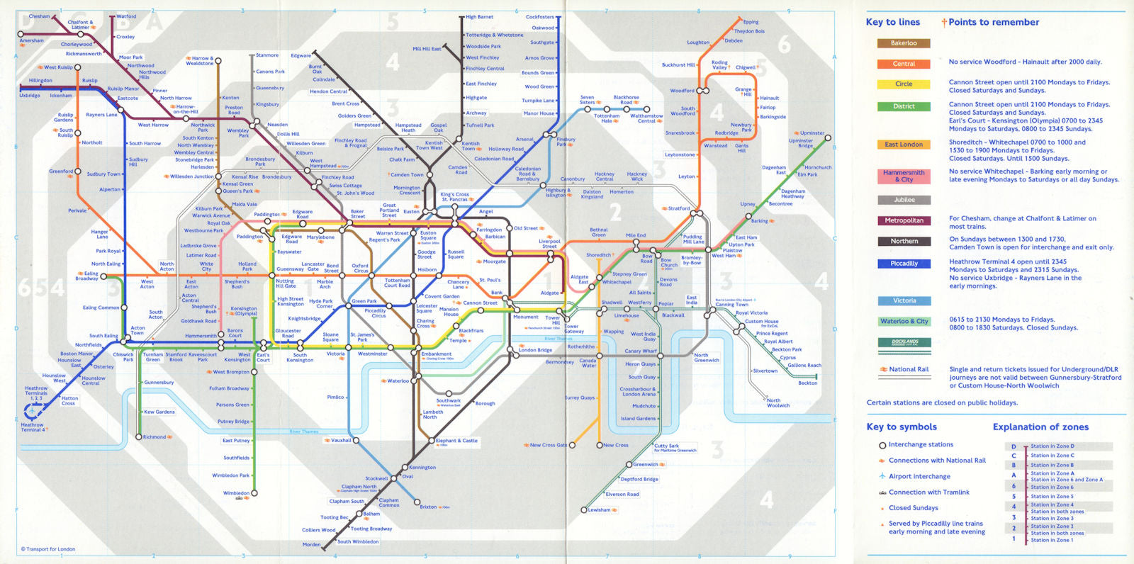LONDON UNDERGROUND tube map. First four panel map. October 2001 old